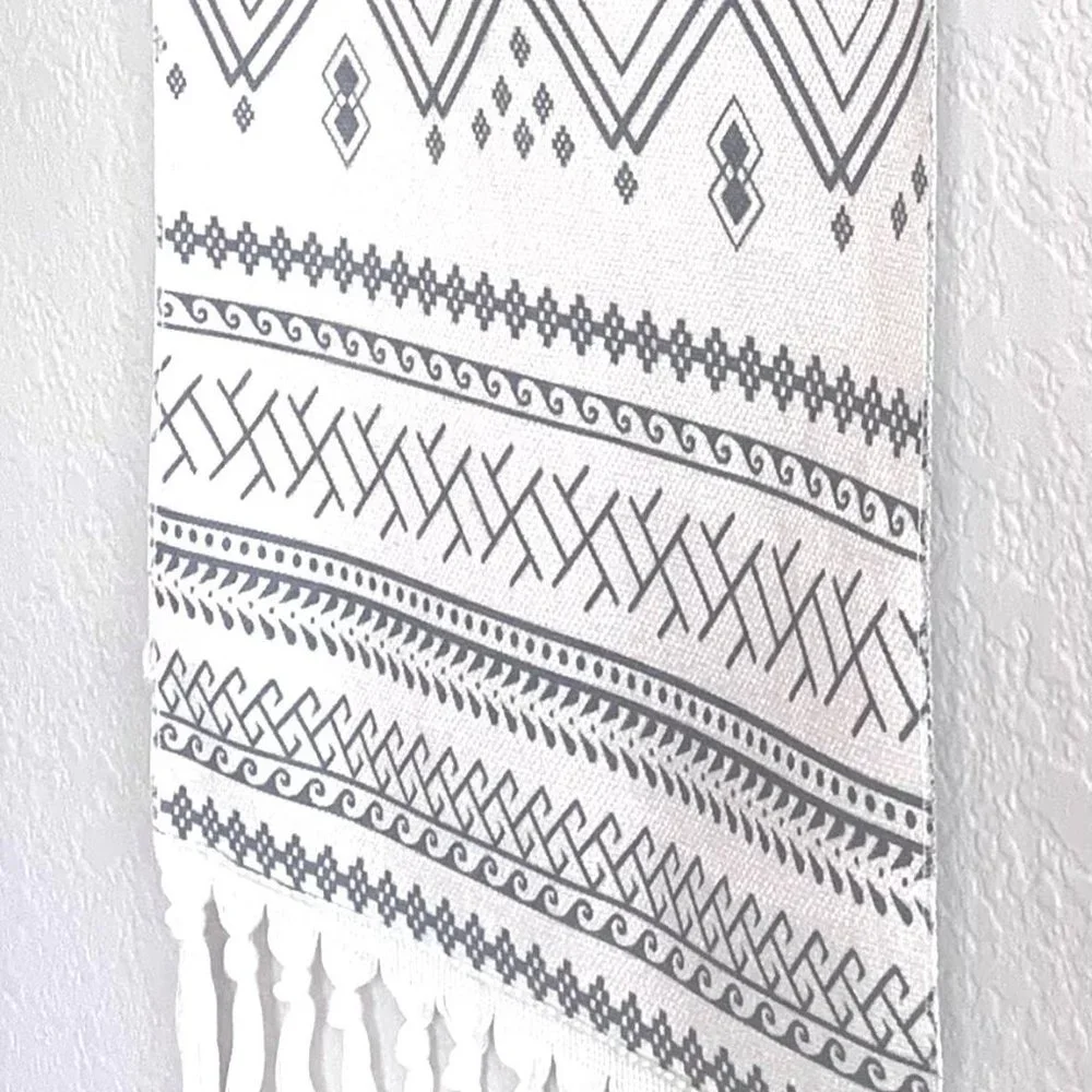 Set/2 Gray Beige Boho Mandala Aztec Ethnic Print Tapestry Wall Hangings w/ Hooks
